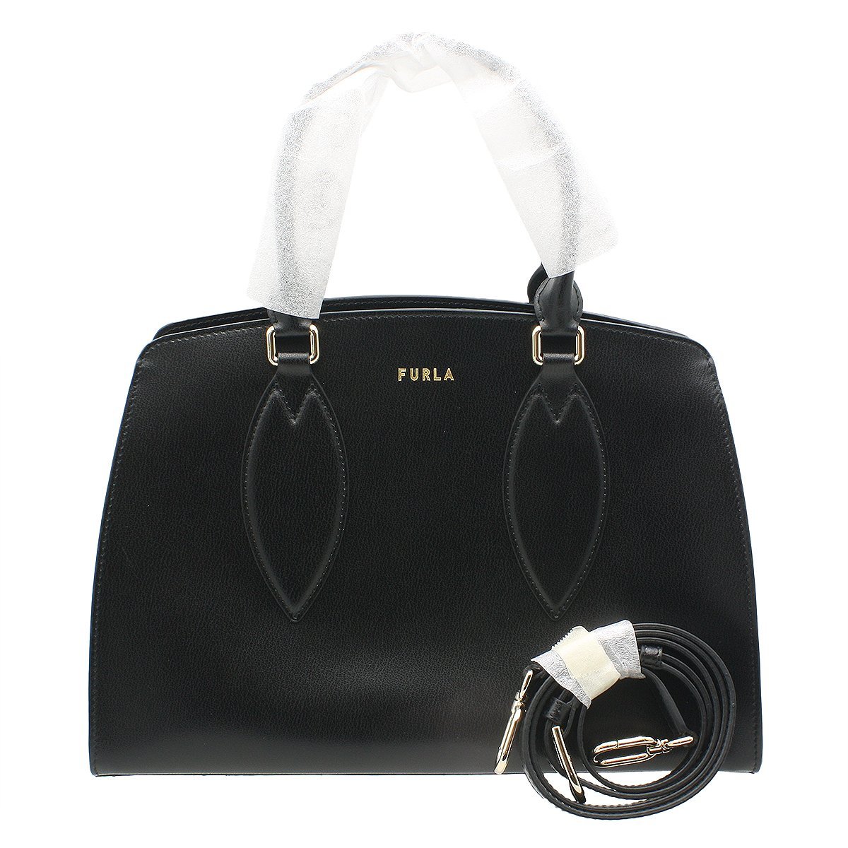 *Y1668 unused Furla leather 2WAY handbag shoulder bag black × silver metal fittings FURLA lady's *