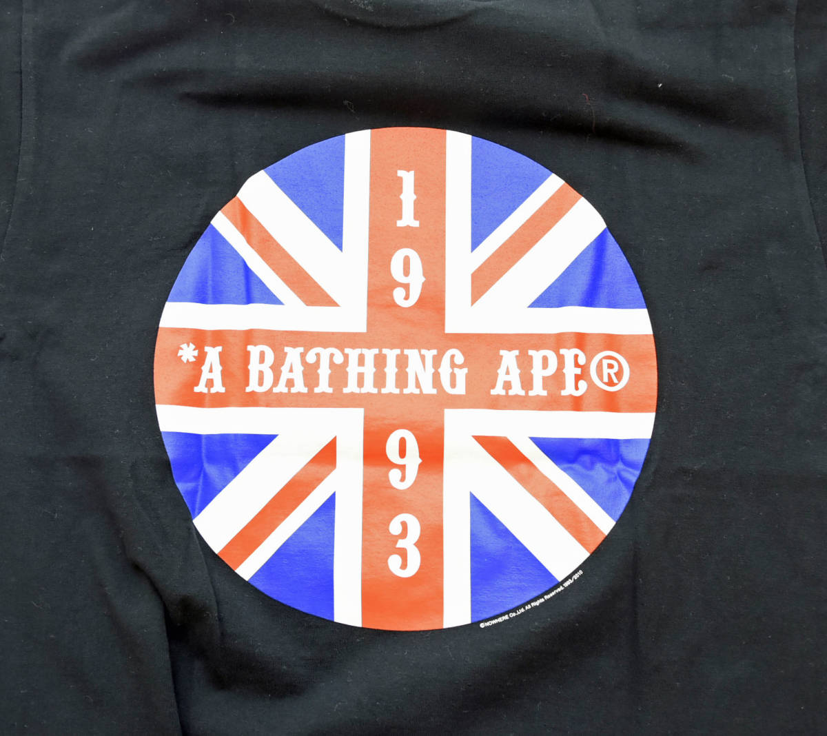 △ A BATHING APE アベイシングエイプ ロゴ ユニオンジャックプリント 半袖Tシャツ M 黒 ブラック 103_画像6