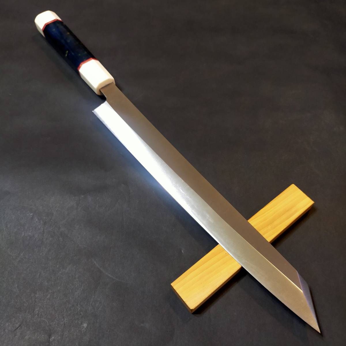 ステン本焼V金10号刀型切付柳刃包丁270mm デュポン+モダン和染ブラック