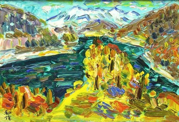 Yahoo!オークション - 【真作】【WISH】小林和作「山湖の秋」板に油彩