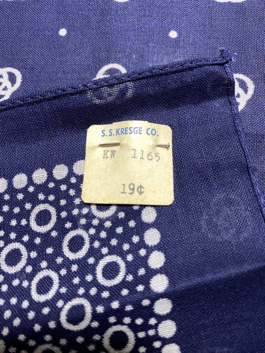  ultra rare dead stock NOS TUSIDE tag attaching navy dot pattern ALL COTTON one-side ear USA made vintage Vintage bandana RN13961 C11191