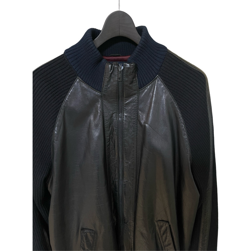 希少 70s Vintage GIVENCHY leather jacket ジバンシー レザー ジャケット ニット切り替え 黒 XL ビンテージ ハイクオリティ_画像4
