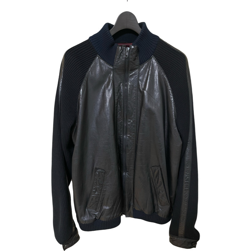 希少 70s Vintage GIVENCHY leather jacket ジバンシー レザー ジャケット ニット切り替え 黒 XL ビンテージ ハイクオリティ