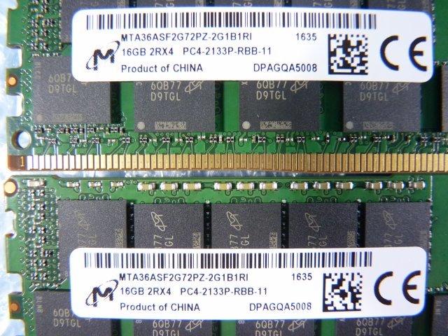 1MSU // 16GB 2枚セット 計32GB DDR4 17000 PC4-2133P-RBB Registered RDIMM 2Rx4 MTA36ASF2G72PZ-2G1B1RI 752369-081//HP DL380 Gen9 取外の画像2
