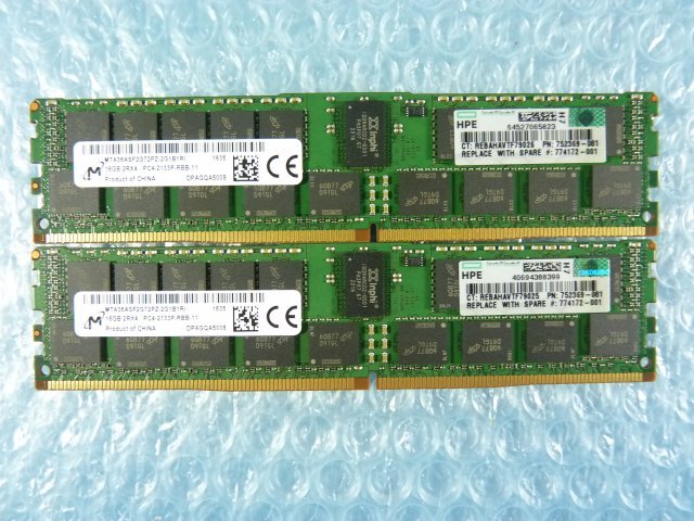 1MSU // 16GB 2枚セット 計32GB DDR4 17000 PC4-2133P-RBB Registered RDIMM 2Rx4 MTA36ASF2G72PZ-2G1B1RI 752369-081//HP DL380 Gen9 取外の画像1