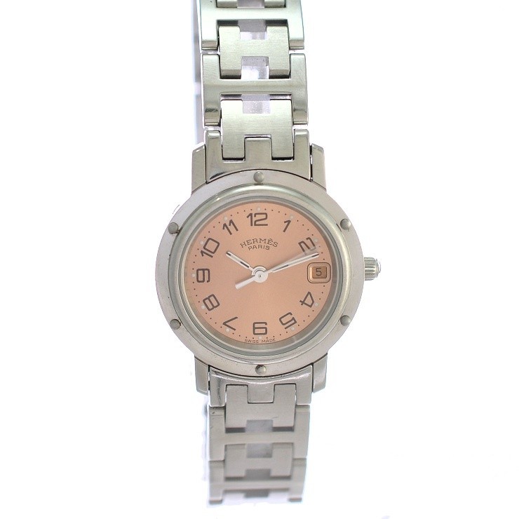 エルメス レディース腕時計 クリッパー クオーツ ステンレススチール ピンク文字盤 CL4.210 HERMES