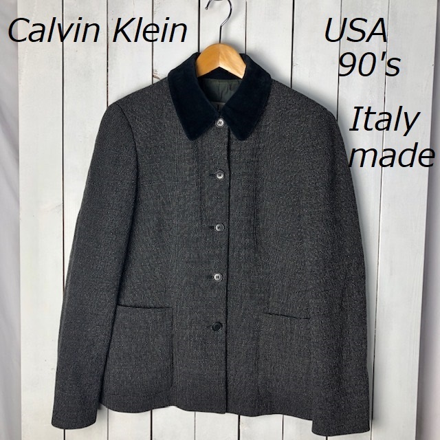 USA古着 90s イタリア製 Calvin Klein 切替え テーラードジャケット ウール 6 オールド ヴィンテージ 秋冬春 カルバンクライン CK ●88