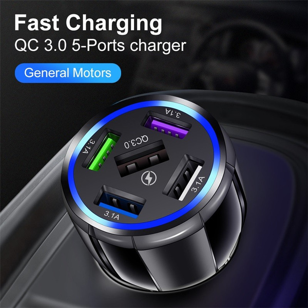  newest 15A QC3.0 5 port multifunction charge car charger cigar socket USB in-vehicle charger Quick Charge XZ/XZ2 Galaxy S9/S8 GoPro Hero