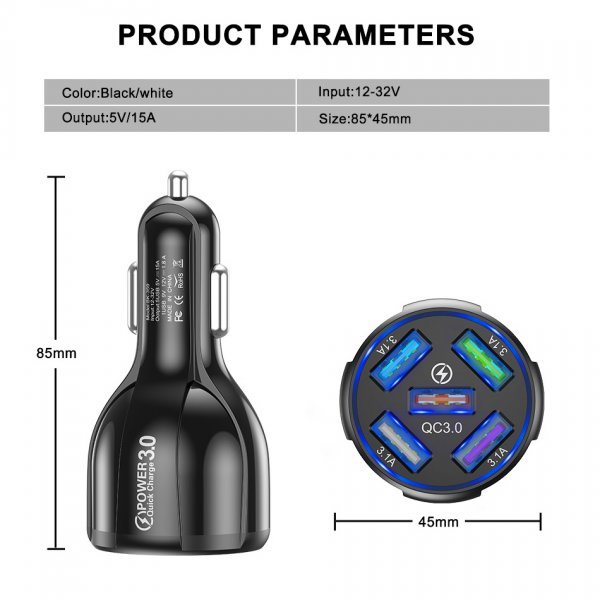 最新15A QC3.0 5ポート 多機能充電 カーチャージャー シガーソケット USB 車載充電器 Quick Charge XZ/XZ2 Galaxy S9/S8 GoPro Hero_画像5