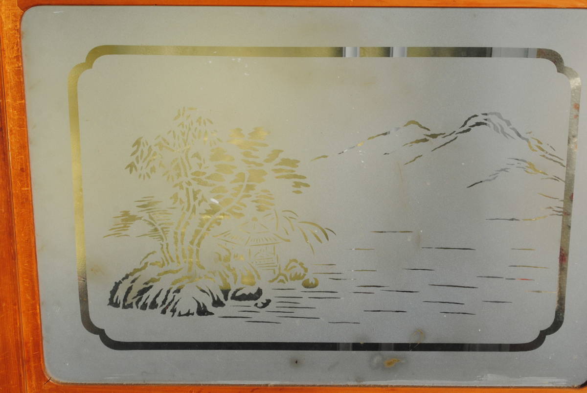 永1 昭和レトロ 4枚組 風景透かし模様ガラス 雪見障子 永1 昭和レトロ 4枚組 風景透かし模様ガラス 雪見障子