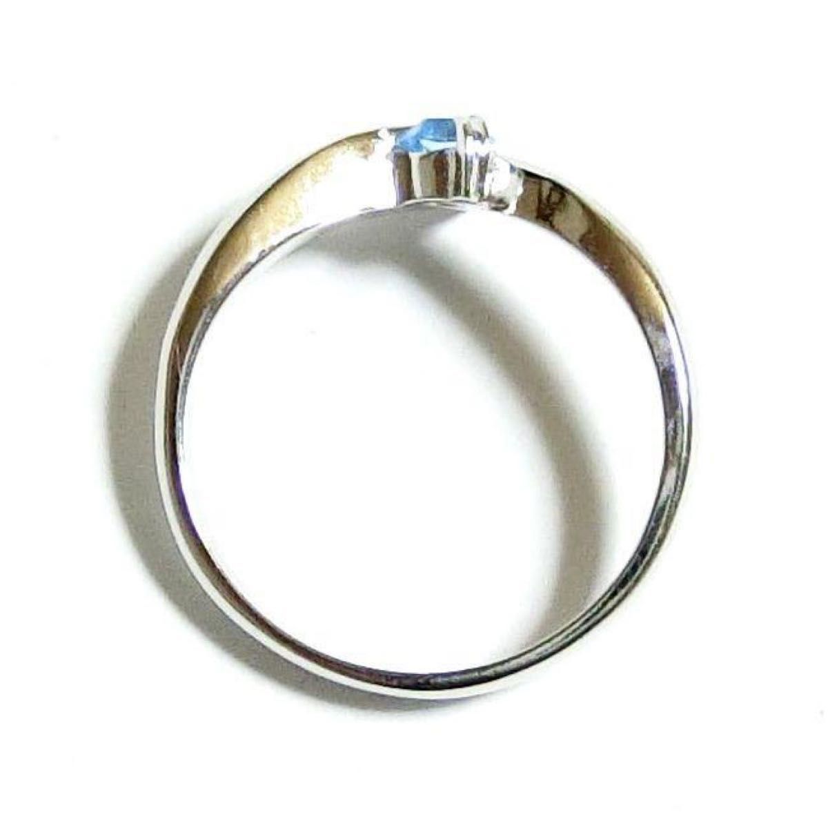 3号 ピンキー スワロフスキークリスタル アクアマリン シルバーリング 指輪