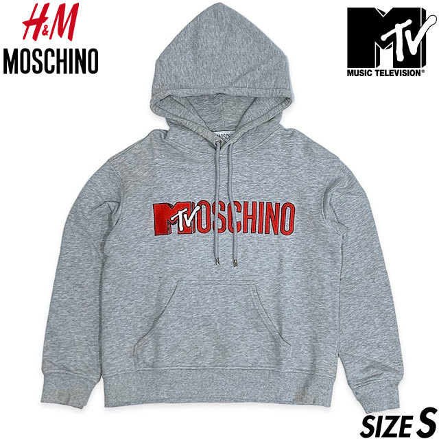 国内正規品■ H&M (エイチアンドエム)× MOSCHINO (モスキーノ) MTV ロゴ刺繍 長袖 プルオーバー スウェット パーカー 灰 グレー S