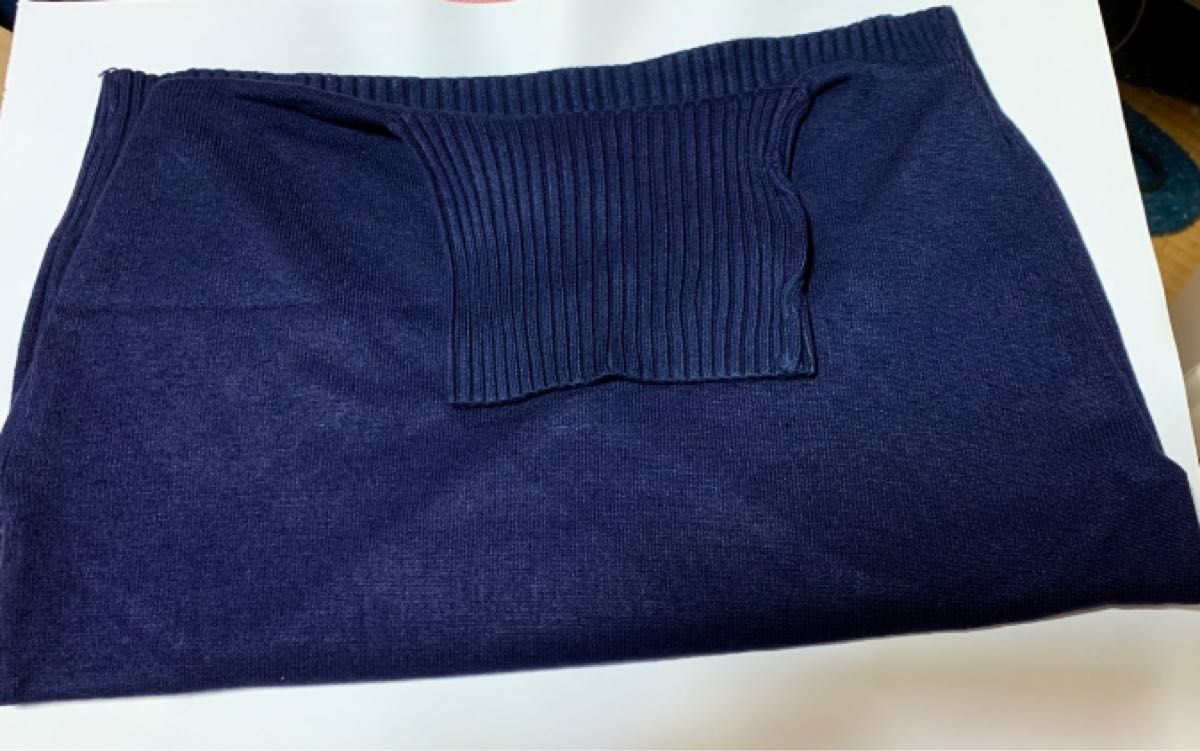 柔らか滑らか暖か素材タートルハイネックニットセーター長袖トップス通勤オフイスoL（紺色）