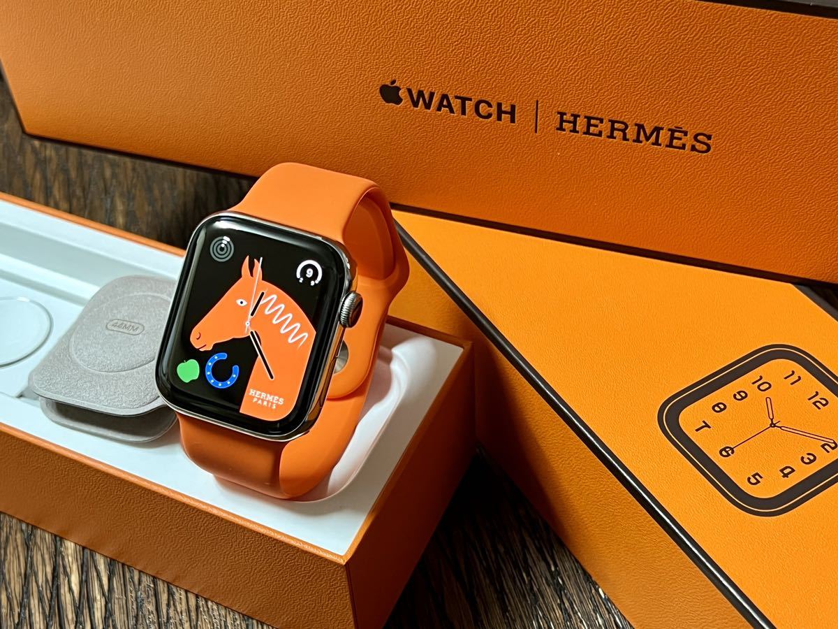 ★ 美品 バッテリー94% ★ アップルウォッチ エルメス Apple Watch HERMES Series 4 44mm シルバー GPS  Cellular 新品社外バンド付き