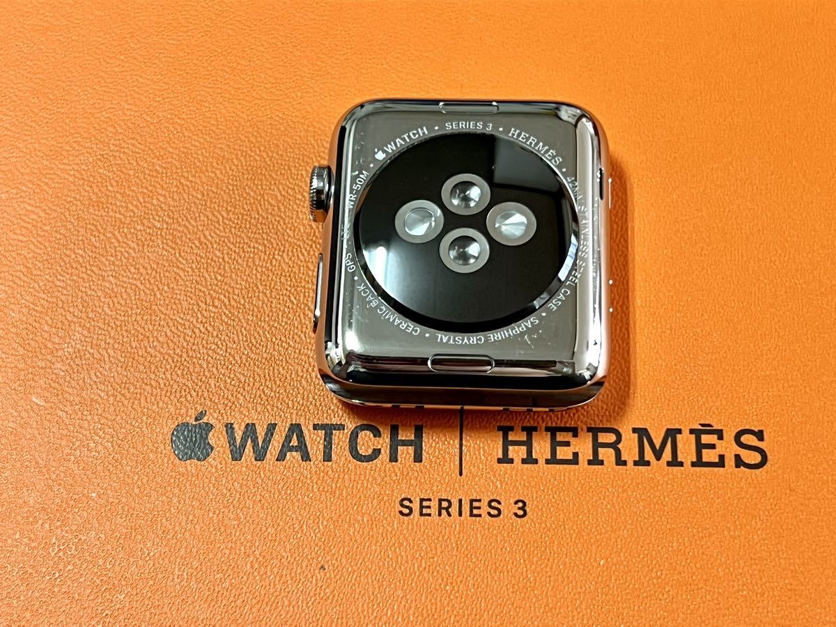 ★ 美品 バッテリー91% ★ アップルウォッチ エルメス Apple Watch HERMES Series 3 42mm シルバー GPS Cellular 新品社外バンド付き