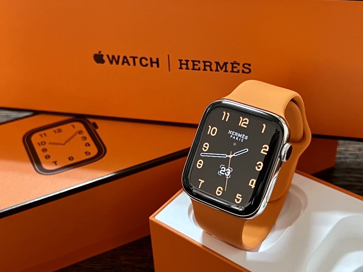 ★美品 バッテリー89%★ アップルウォッチ エルメス Apple Watch HERMES Series 5 44mm シルバー ステンレス GPS  Cellular 新品社外バンド