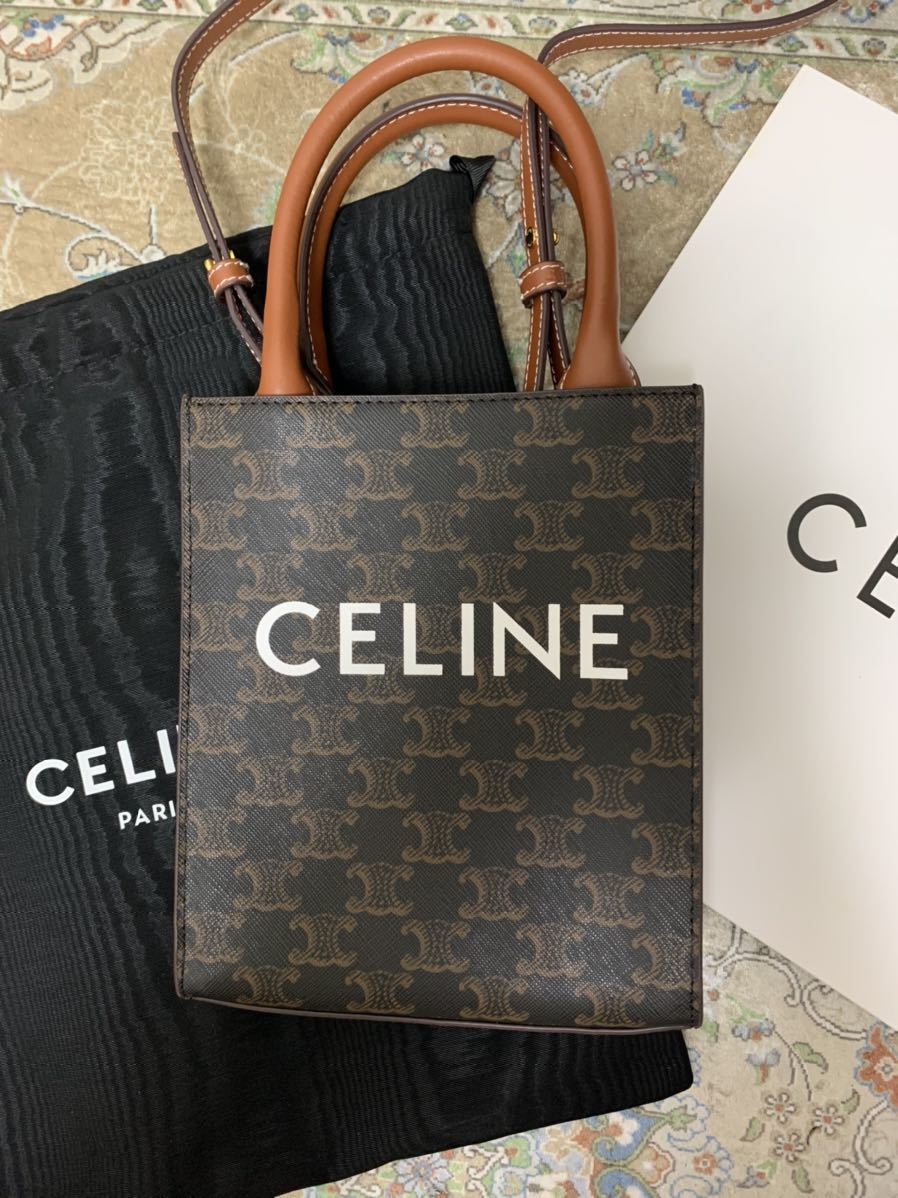 CELINE セリーヌ ミニ バーティカルカバ 19437 2BZK 04LUトリオンフ キャンバス タン 2way ショルダーバッグ ハンドバッグ