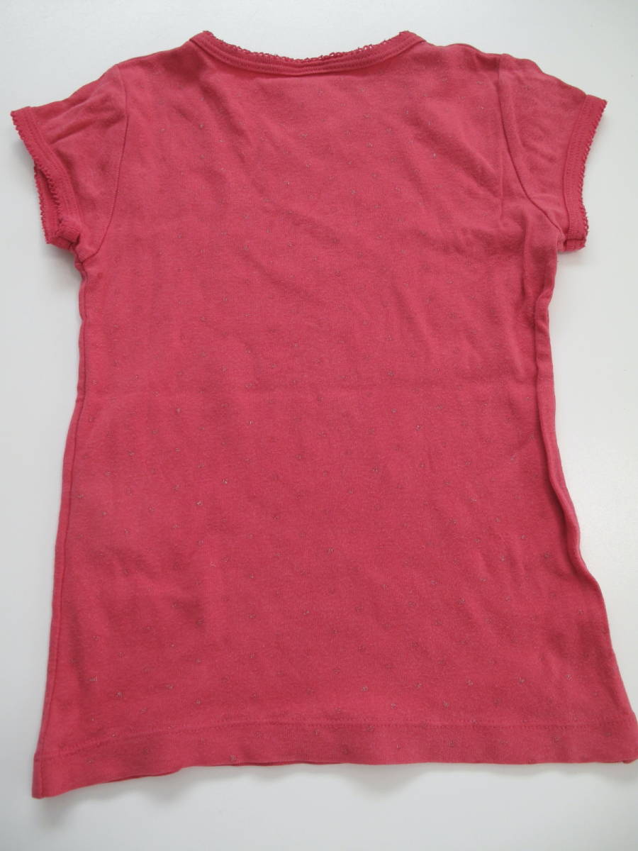 **中古　PETIT BATEAU プチバトー 半袖Tシャツ 濃いピンク 5ans 108cm 90-100 女の子_画像7