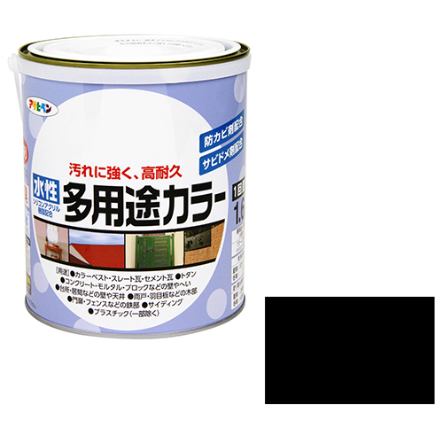 水性多用途カラー アサヒペン 塗料・オイル 水性塗料3 1.6L ツヤケシクロ_画像1