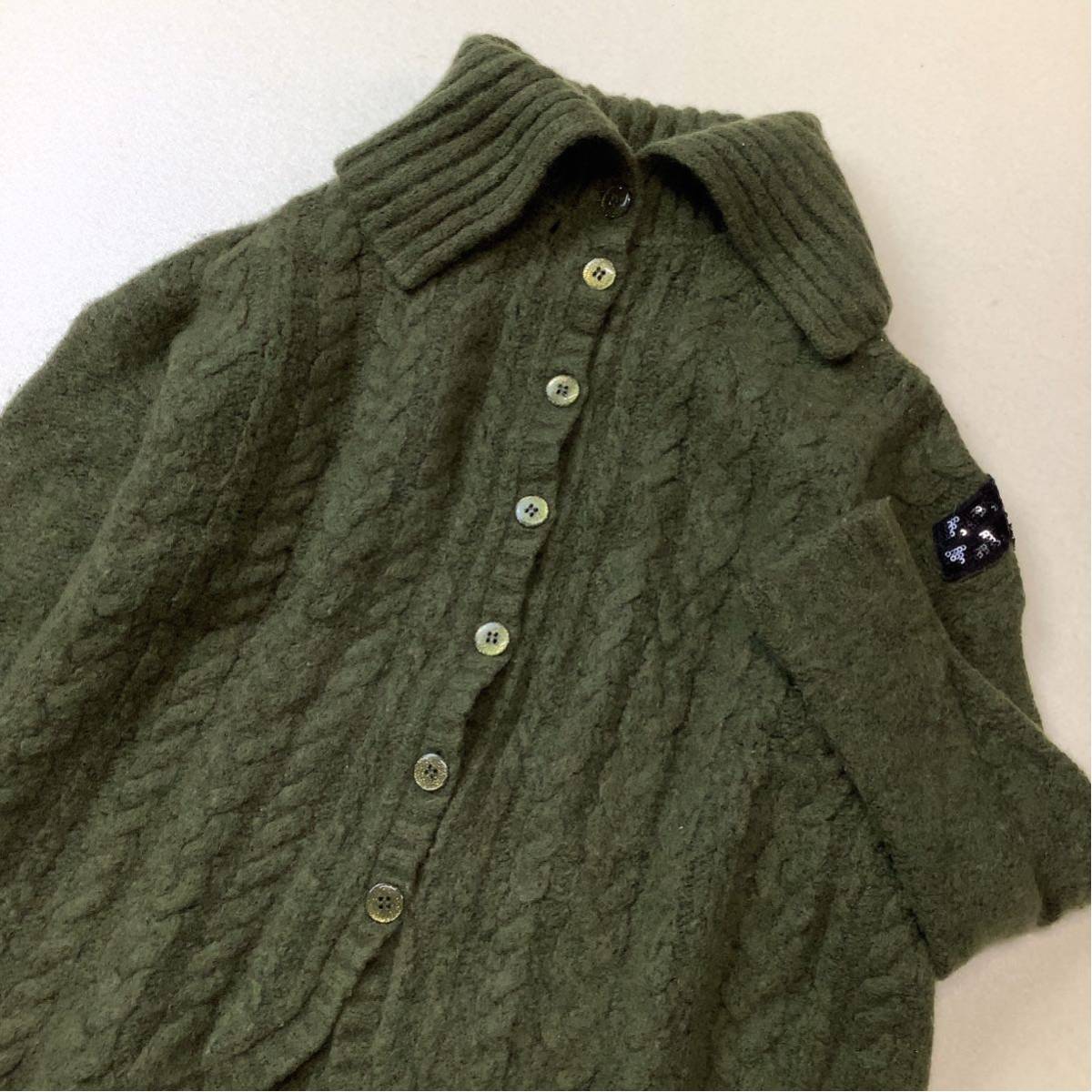 DIESEL diesel Fisherman knitted cable knitted cardigan Kids 12 size 150 corresponding khaki wool knitted 