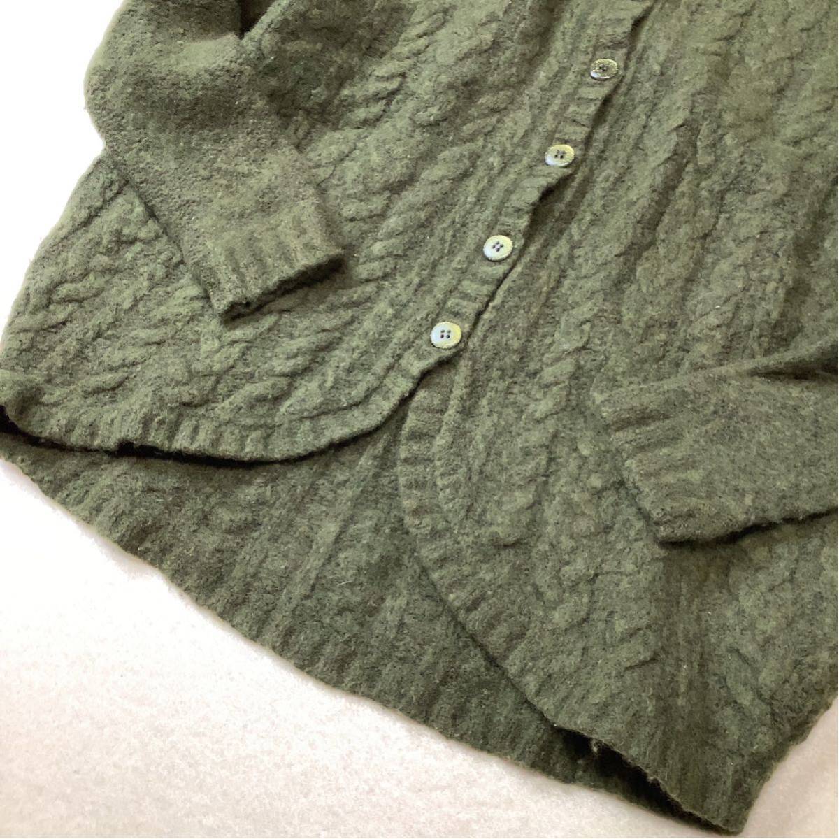 DIESEL diesel Fisherman knitted cable knitted cardigan Kids 12 size 150 corresponding khaki wool knitted 