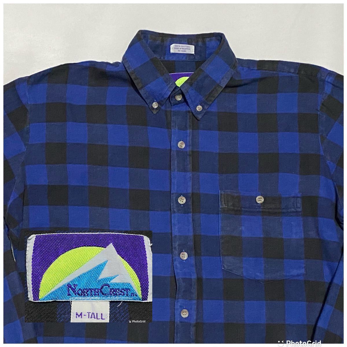 90's NORTH CREST ブロックチェック ボタンダウン ライトネルシャツ Mサイズ ビンテージ古着 90年代 80's vintage_画像1