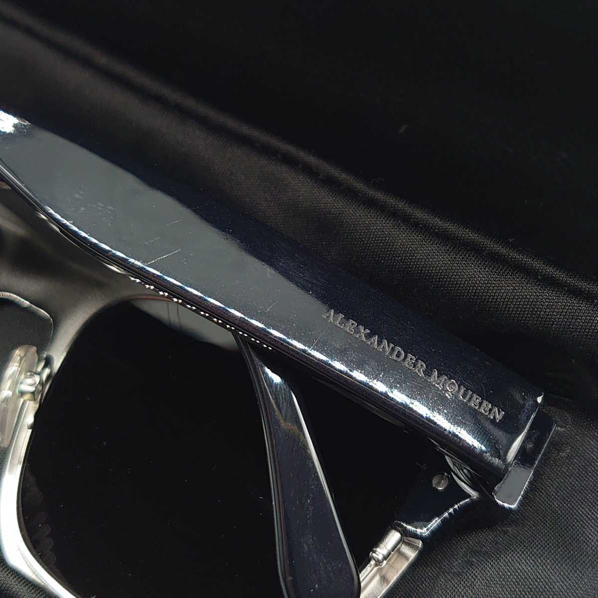 Alexander McQueen Alexander * McQueen AM0011S 003 oval sunglasses silver black brand Logo case tp-22x1037