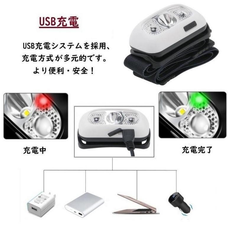 『オマケ付（最後の写真参考）』 手かざしＯＮ/ＯＦＦ機能 USB充電式 防水 LED ヘッドライト 懐中電灯 大容量バッテリー 繰返し充電
