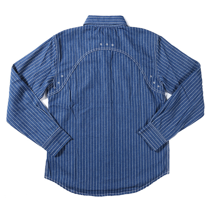 ヴィンテージ ワーク コットンピンストライプデニム長袖シャツ　ダンガリーアメカジ レトロwork shirt　Ｓ～XL　　グレーブルー_画像3