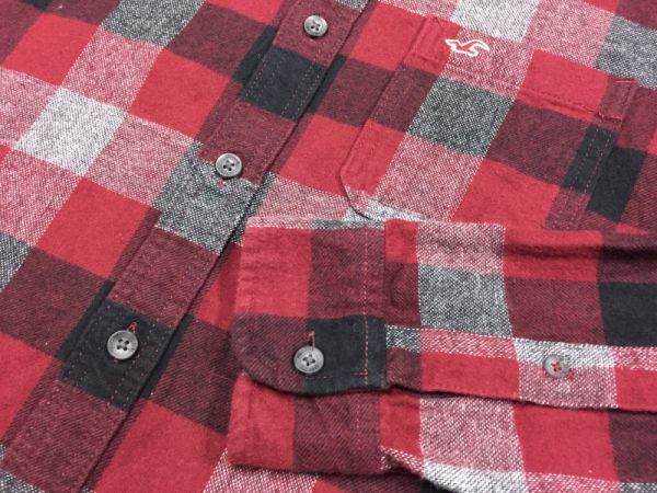 ホリスター HOLLISTER 長袖シャツ メンズ コットンネルシャツ ブロックチェック インド製 アメカジ サーフ 綿100% M 赤/黒/グレー_画像3