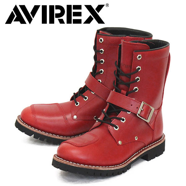 LIMITED 限定 AVIREX (アヴィレックス) AV2100 YAMATO ヤマト 8ホール バイカー レザーブーツ RED US8.5-約26.5cm