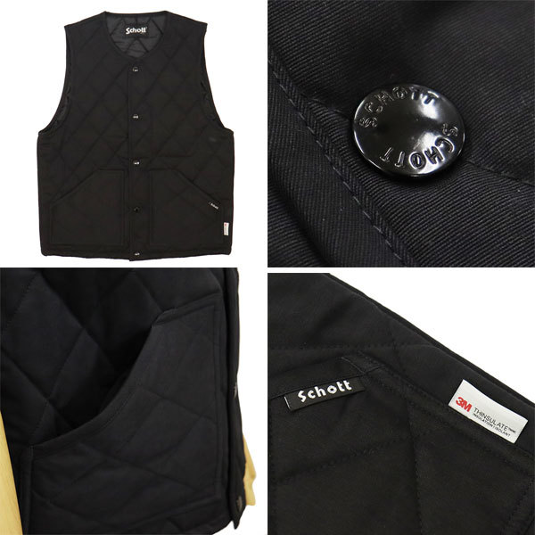 Schott (ショット) 2257001 QUILTING WORK VEST キルティング ワークベスト 10BLACK XL_Schott(ショット)正規取扱店THR