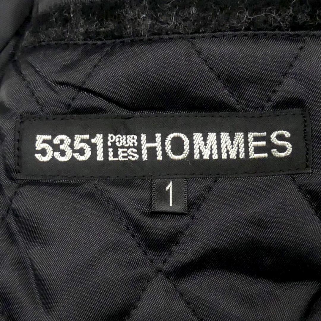 即決★5351POUR LES HOMMES★メンズS ピーコート Pコート 5351プールオム 1 黒 チェック 軍物 ダブル