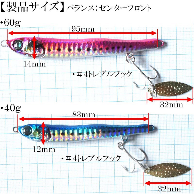 メタルジグ 40g 83mm ジギンガーZ マジdeベイトBLADE カラー ピンク スピンテールジグ 超リアル3Dボディ ジギング 釣り具_画像6