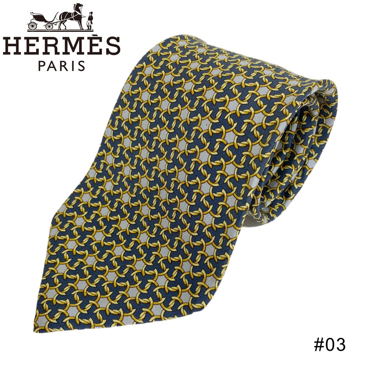 ■送料無料【HERMES エルメス】ネクタイ フランス製 シルク 高級ブランド メンズ グリーン イエロー #03