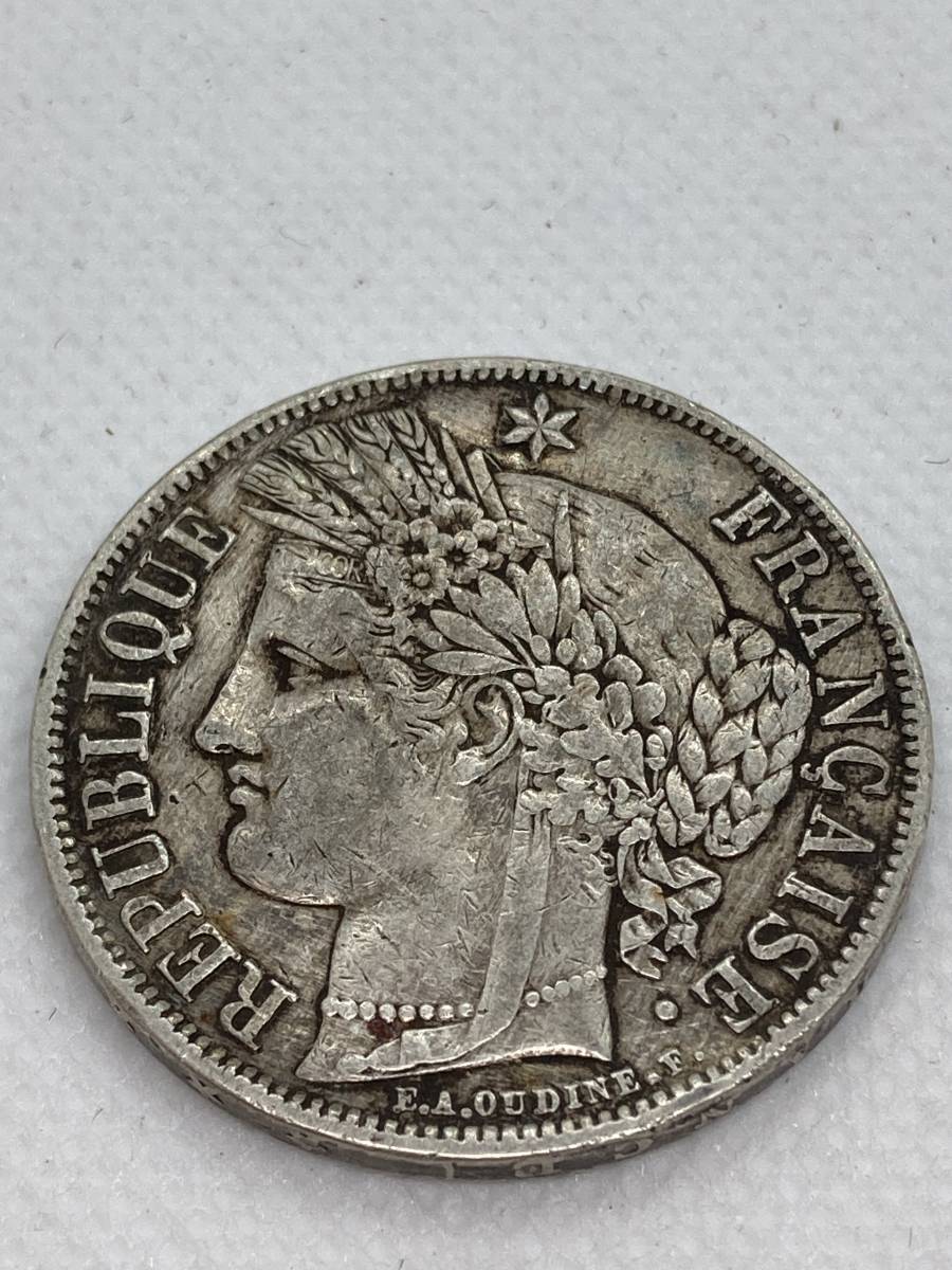 フランス 豊穣の女神セレス5フラン銀貨 ☆ 1850年 フランス 第二共和政 豊穣の女神セレス 大型 5フラン
