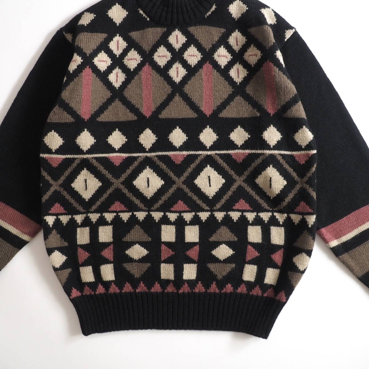 ラルフローレン Ralph Lauren ウール100% ニット ハイネック 総柄 幾何学模様 美品 メンズ