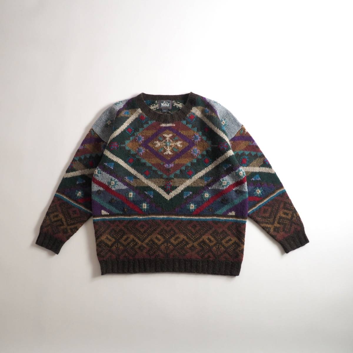 ウールリッチ　Woolrich　ウール１００％　手編みニット　セーター　総柄　美品　メンズ