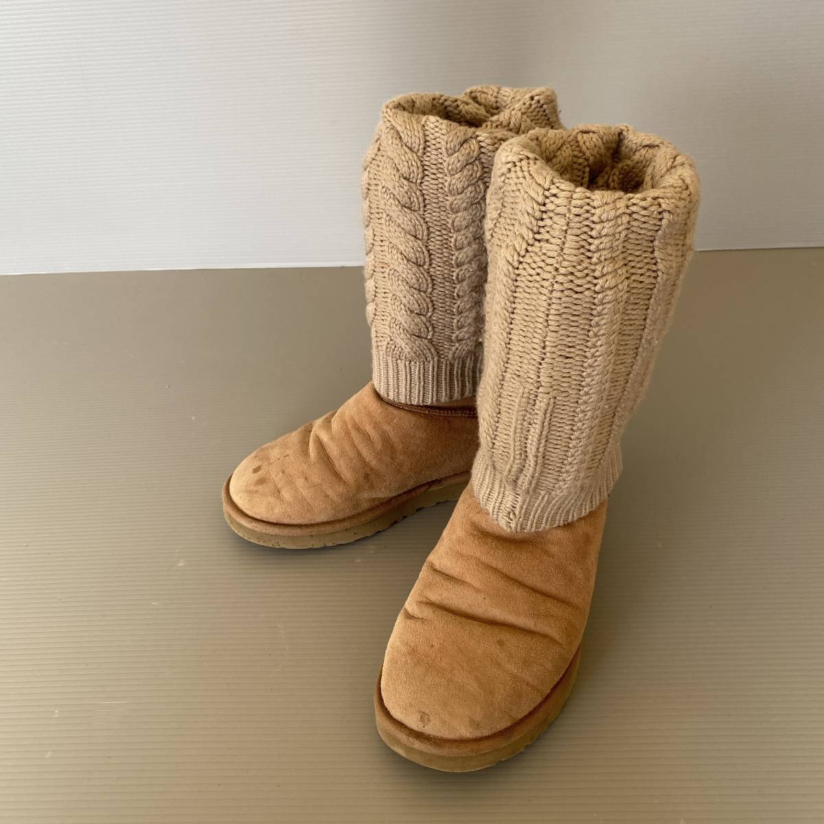 アグ オーストラリア　ugg australia ムートンブーツ ニット切替　ケーブルニット　サイズ7