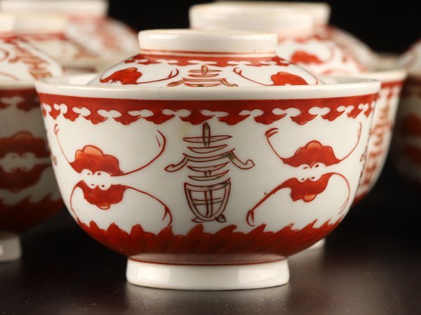 【流】中国古陶磁 新渡 色絵蓋茶碗十四客 KL132_画像2