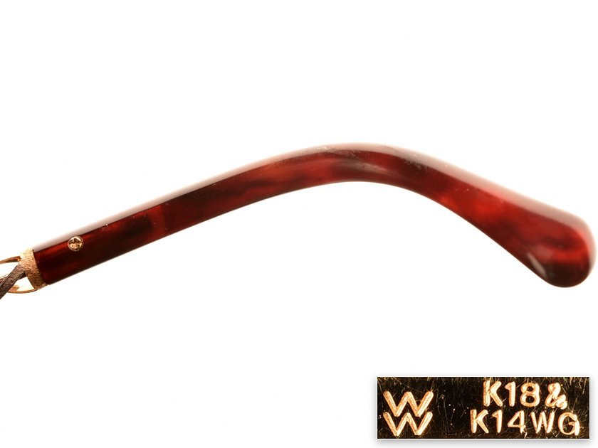 【流】高級眼鏡 K18＆K14WG 鼈甲細工眼鏡 重量33g ケース付 TH834_画像3