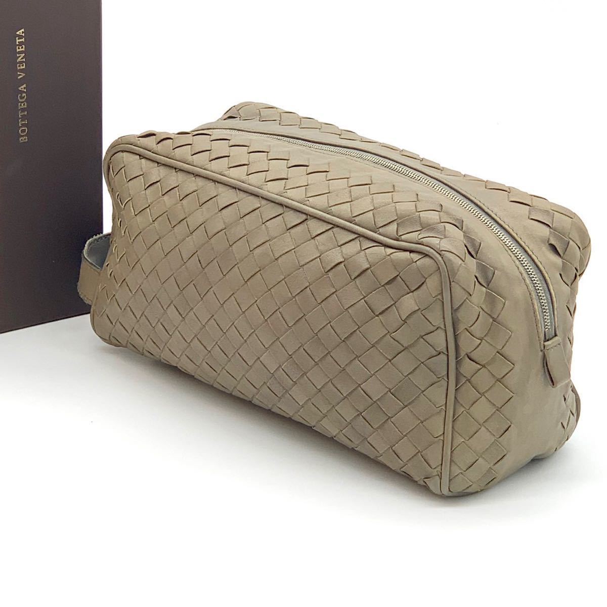 BOTTEGA VENETA クラッチバッグ カーキ レザー イントレチャート-