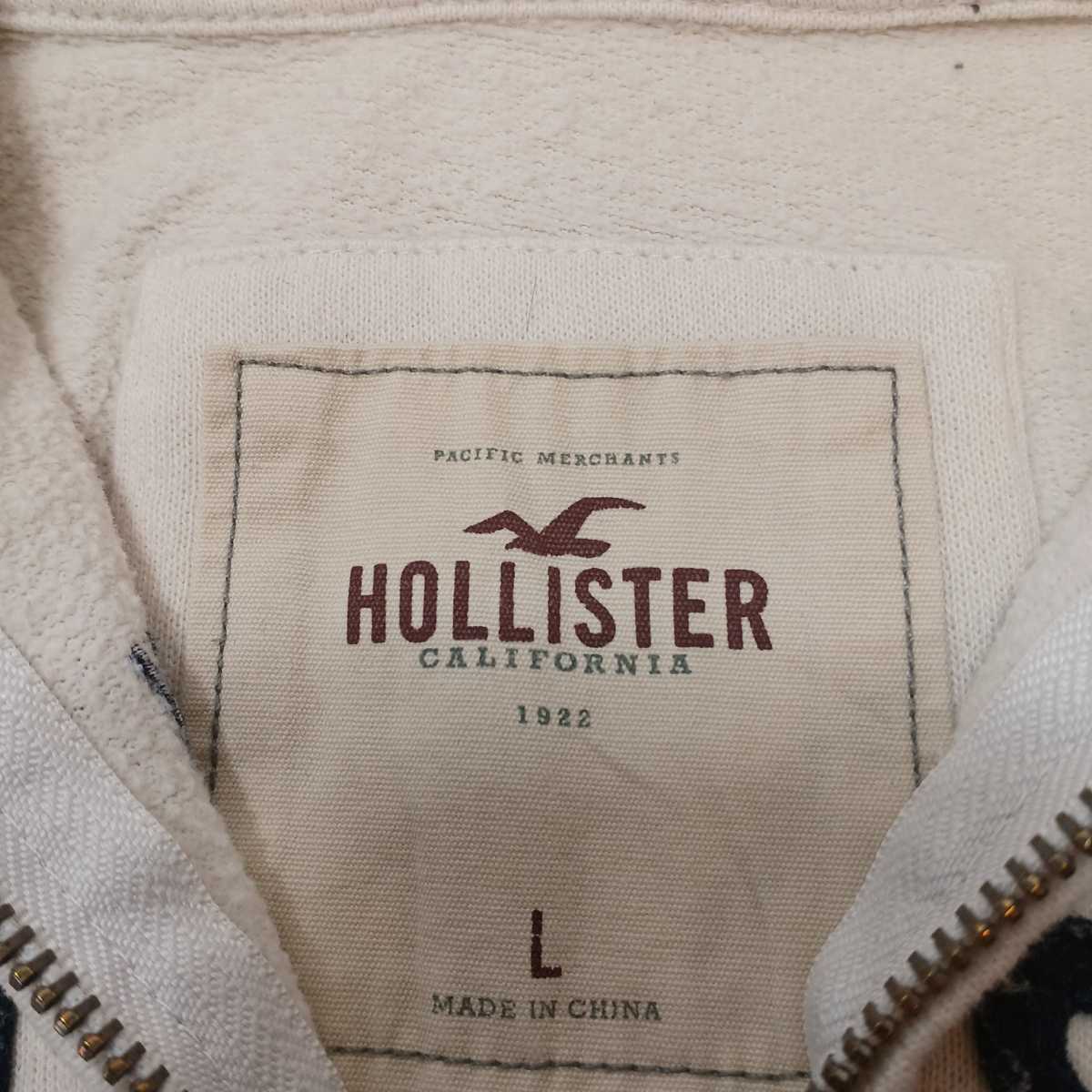 zcl-f11♪USA製古着HOLLISTER(ホリスター) 1922 刺繍ロゴパーカー　レディース Lサイズ　ミルクホワイト