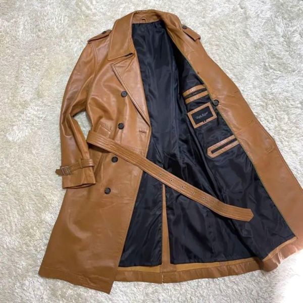 極美品・ラムレザー】 Oliver Brown トレンチコート 羊革 キャメル