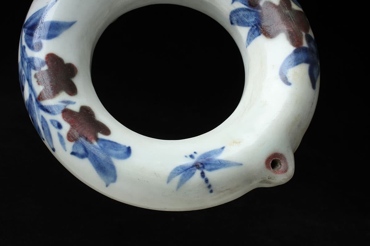 秀逸品】朝鮮古美術 朝鮮古陶磁器 李朝 青花 辰砂釉 鹿に雲に鶴亀図