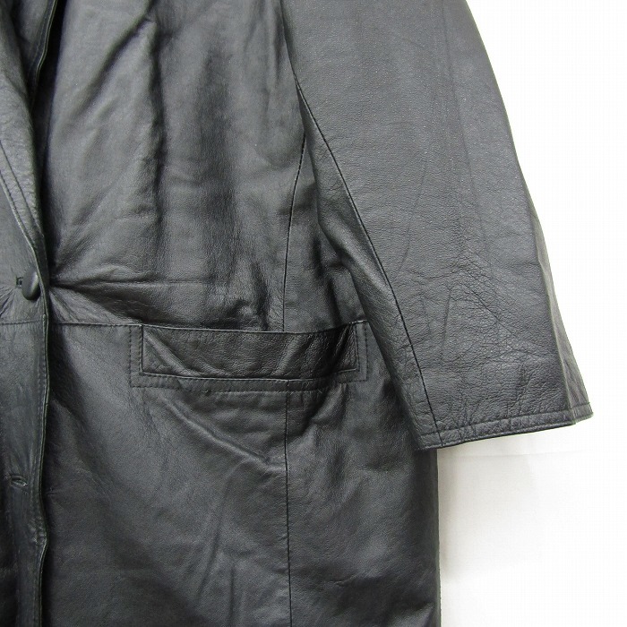  натуральная кожа размер? vintage кожа дизайн пальто длинный длина подкладка иметь черный женский 80s 90s 00s б/у одежда Vintage 2N2108