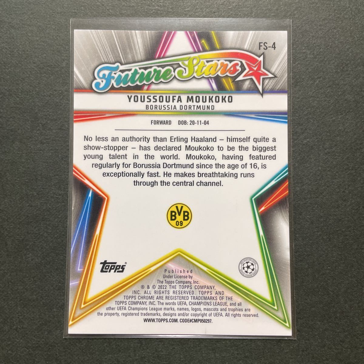 ムココ 2021/22 Topps Chrome UEFA Champions League Youssoufa Moukoko Dortmund Future Stars Insert Gold Lava 1:769 packs_画像2