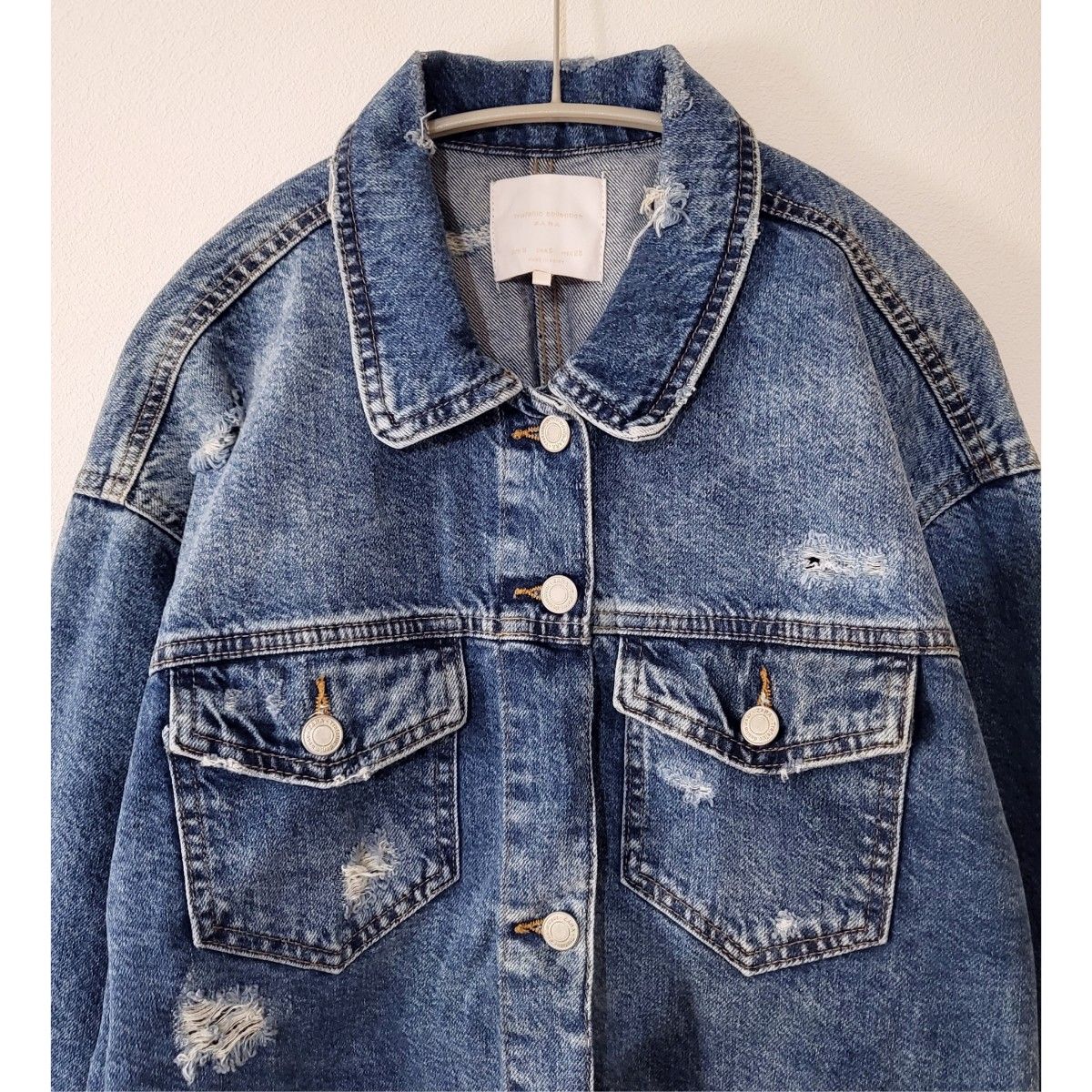 ZARA デニムジャケット ショート丈 ダメージ Gジャン クラッシュ ZARA デニムジャケット ショート丈 ダメージ Gジャン クラッシュ