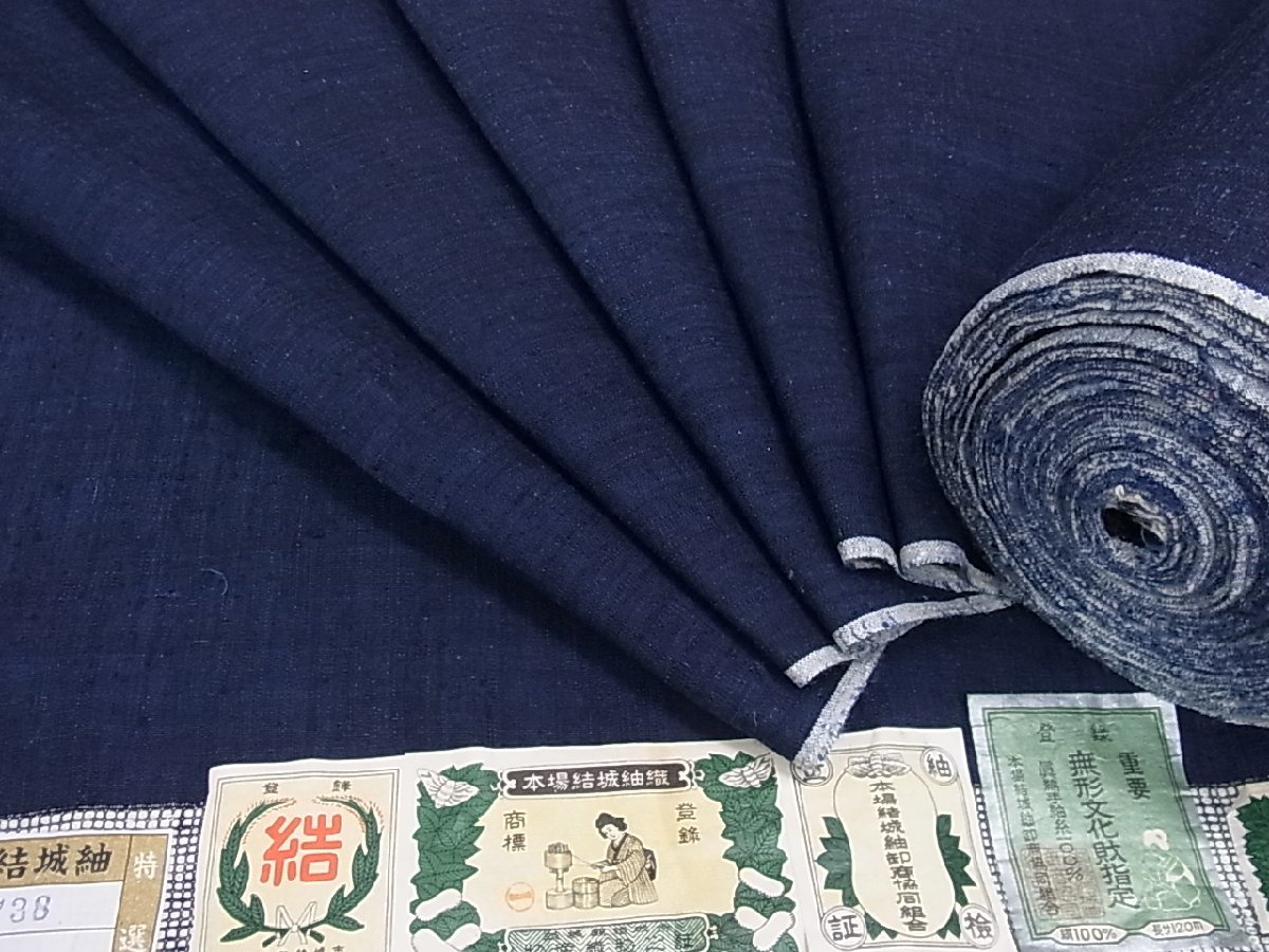新版 反物 着物 反物 本場結城紬織 紺色 藍色 - htii.edu.kz