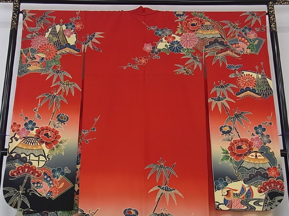 手ざし京紅型染・宮崎紅型 宮崎良次 振袖 鴛鴦花文 暈し染め m-2s